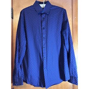 Express Mens Blue Geometric Pattern Button Down Long Sleeved Shirt Size S